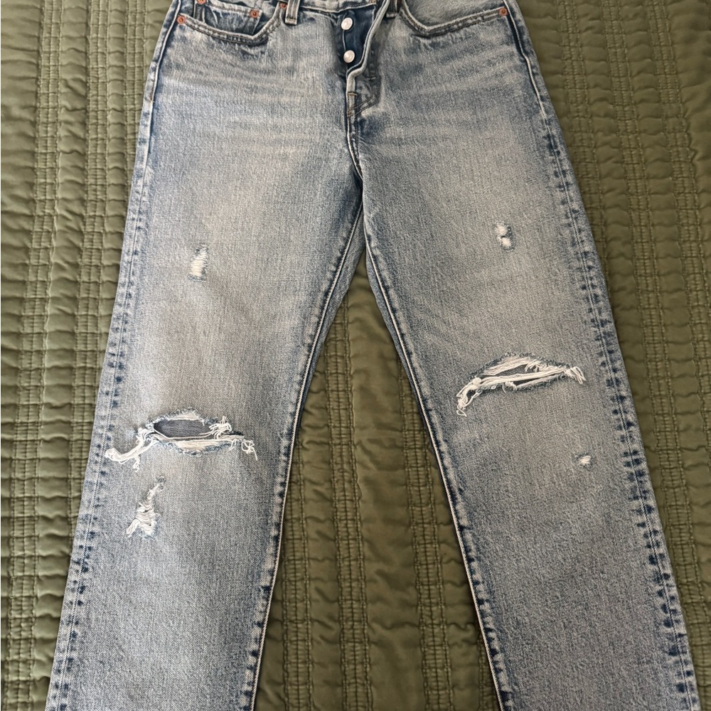 Levi's Blue Straight Jeans with Vintage Distressing